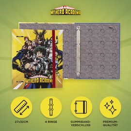 Grupo Erik Ring Binder A4 Slim 4 Rings - Folder A4 Slim Premium My Hero Academia Manga - File Folder 4 Rings - A4 Folder A4 Slim - Ring Binder A4 Lever Arch File A4 Office Accessories School