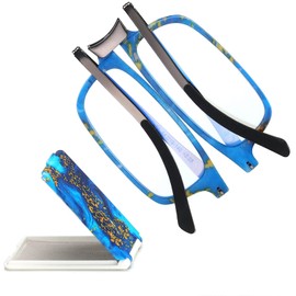 Missfive Modern Folding Reading Glasses For Women Men Blue Light Blocking, Anti UV/Eyestrain Fashion Pattern Print, Foldable Thin Lightweight Portable Readers Pocket Travel Eyeglasses,1.50x,Blue