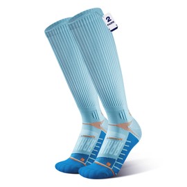 Coolmax 20-30 mmHg Compression Running Socks, Long Distance Anti Blister Cushion Moisture Wicking Tall Athletic Socks 2 Pairs