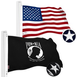 G128 Combo Pack: USA American Flag & POW MIA 2.5x4 Ft Embroidered Spun