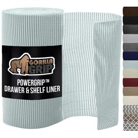GORILLA GRIP powerGRIP Drawer Shelf and Cabinet Liner, Thick Strong Hold, Non-Adhesive Liners Protect Kitchen Cabinets and Cupboard, Bathroom Drawers, Easy Install, Breathable Mat, 12" x30', Spa Blue