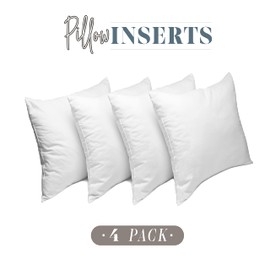 Elegant Comfort 4-Pack Pillow Insert Poly-Cotton Shell Siliconized Fiber Filling, 16 x 16, White 4 Count
