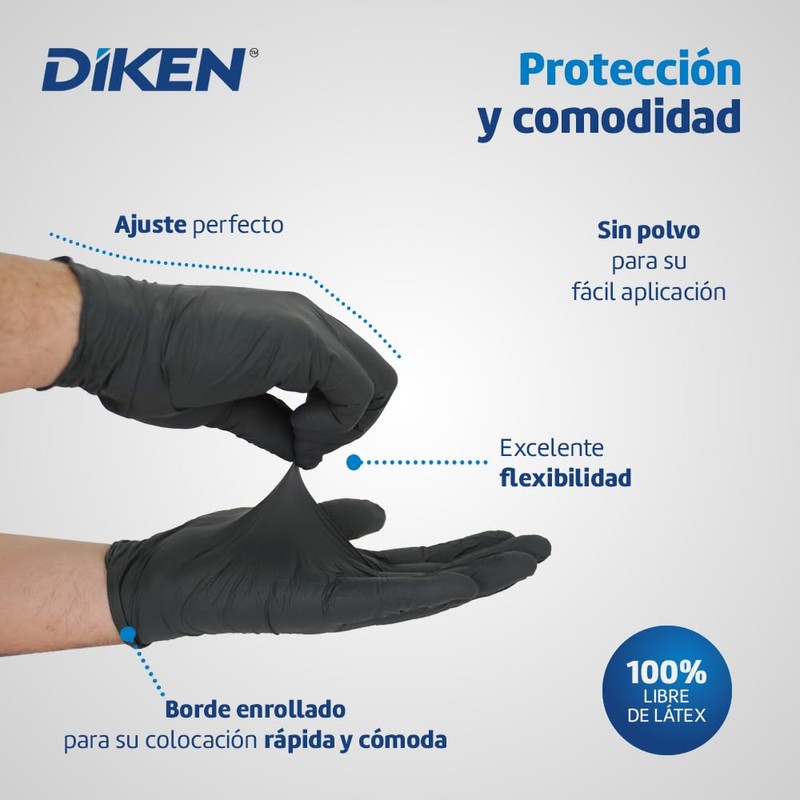 DIKEN Guantes 100% Nitrilo, Grado Alimenticio, SIN Polvo, Libre de