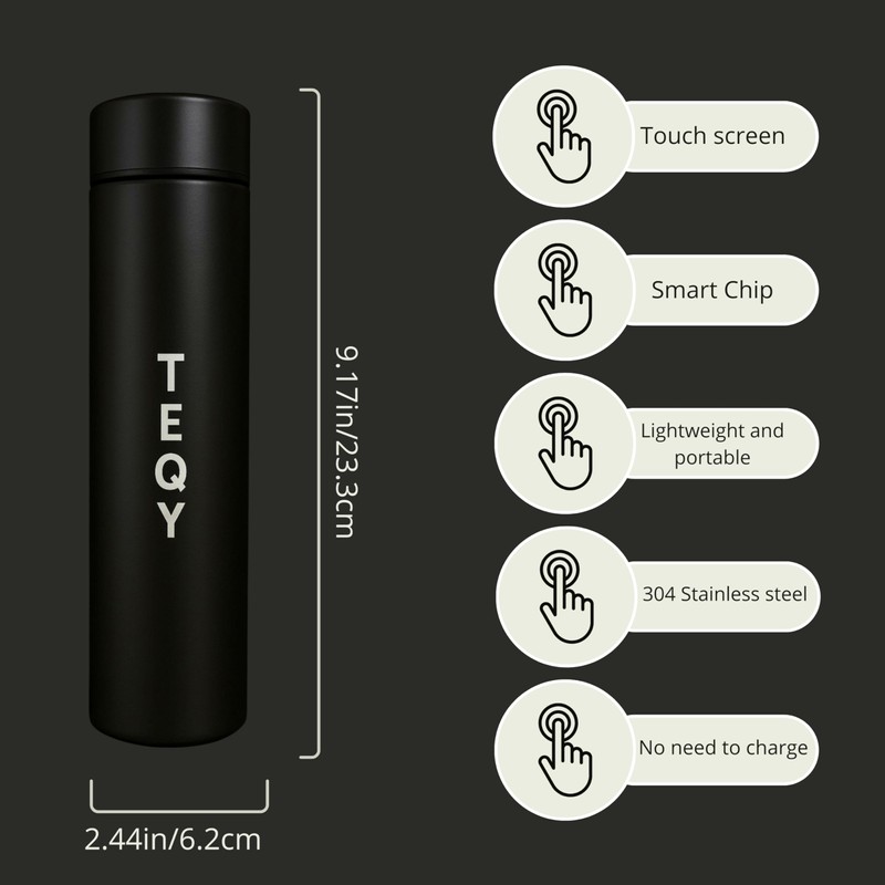 TEQY Thermos Flask with LED Display, 500 ml, Stainless Steel