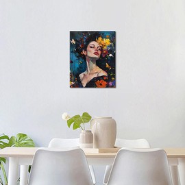 TISHIRON Abstract Woman Colour by Numbers Adult Canvas, Flowers and Girls Colour by Number Kits on Canvas with Frameless Oil Painting Kits Arts and Crafts Home Decor Mother's Day 16 x 20 Inches