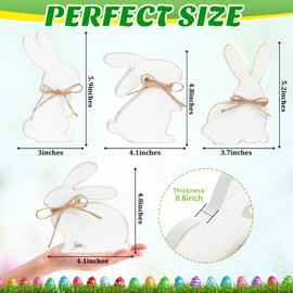 4Pcs Cute Easter Decorations for the Home, Farmhouse Wooden Bunny Table Signs Easter Tiered Tray Decor, Rustic Freestanding Easter Tabletop Decoration for Indoor Party Easter Gifts Kids (White)