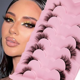 Uytrrsvd False Eyelashes,Natural Half Lashes 7 Pairs - Invisible Clear Band Segmented Lashes, Feather-Light 3D Wispy Cat Eye for Daily Wear & Date Nights (BY7-28)