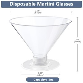Belinlen 50 Count 5oz Plastic Martini Glasses for Parties, Disposable Martini Glasses, Mini Dessert Cups Cocktail Glasses for Wedding Party Bowl Wine Ice Cream(Clear Hard Plastic)