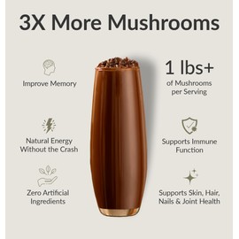 BiOptimizers BIOptimizers Mushroom Coffee Alternative C Chocolate Drink C Lion's Mane, Chaga, Reishi + Collagen Peptides for Focus, Energy & Gut Health C Adaptogenic Mushrooms & MCT Powder C 15 Servings