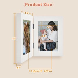 Golden State Art, 4x6 Double Picture Frame Vertical Hinged Photo Frame 2 Opening Folding Family Frames Collage, with Real Glass (4x6, White, 1-Pack)