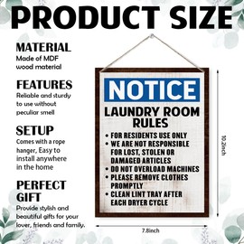 Laundry Room Rules Sign, Decorative Hanging Wood Plaque for Wall, Hanging Wood Wall Sign, Rustic Door Hanger, Rustic Home Decor, Farmhouse Laundry Room Signs 7.9x10.2 Inches