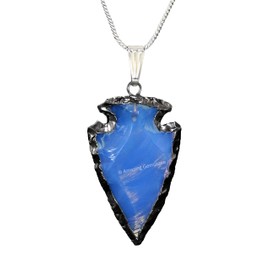 Opalite Arrowhead Necklace for Men Women - Men's Necklaces Arrow Heads Healing Crystal Necklace - Gifts for Men, Teen Boys - Stocking Stuffers for Men (Rhodium Edged)