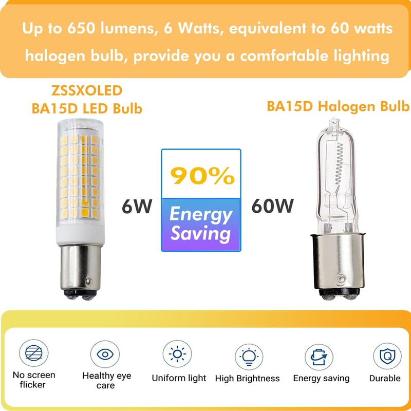 ZSSXOLED BA15D LED Bulb 120 Volt Dimmable 6W Double Contact