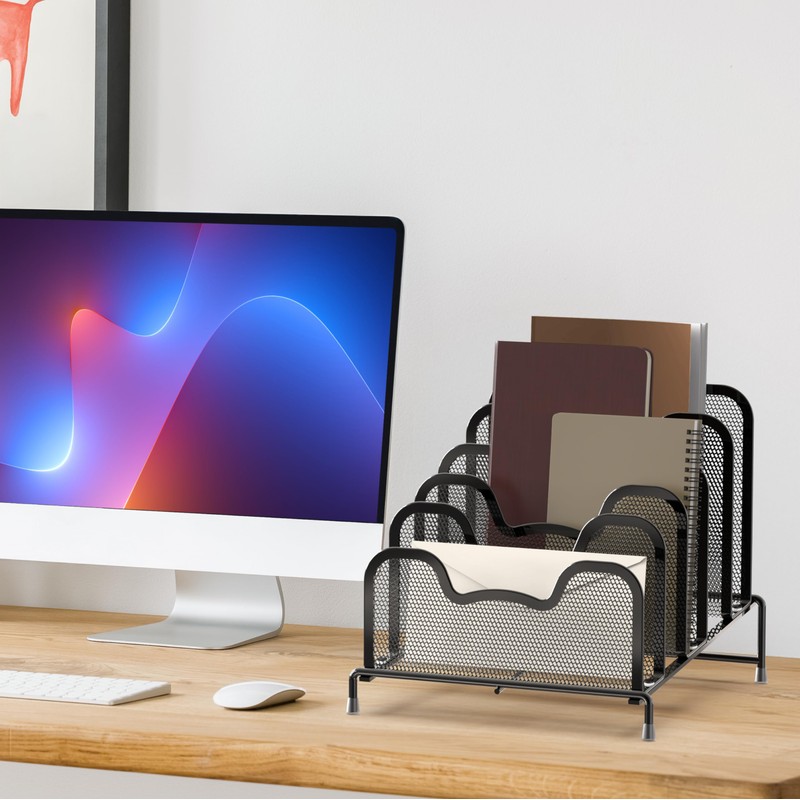 Simple Houseware Desk 5 Sections Step File Sorter Organizer, Black