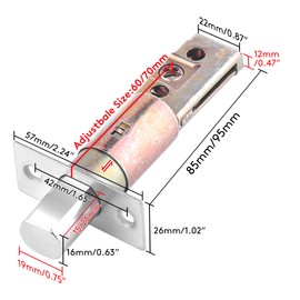 Tubular Mortice Latch 60/70mm Adjustable Bathroom Bedroom Door Entry Door Latch with Steel Panel Tubular Latch for Internal Doors Knob Lock Lever Door Handles