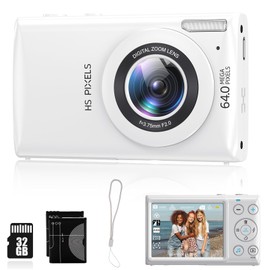 Sheawasy Digital Camera White Vlogging Camera 32GB Card 4K Video 2.8"" Big Screen Portable Compact Travel Camera