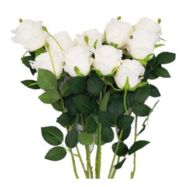 AnotherGifts Artificial Silk Rose Flower Bouquet Home Decor Wedding Party, Pack of 10 (Off White) Exclusive Style…