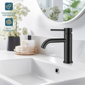 FORIOUS Bathroom Tap, Washbasin Tap, Black Single Handle Mixer Tap for Bathroom Sink, Guest Toilet