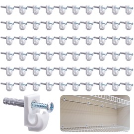 Sfcddtlg 60 Pcs White Down Wall Clips- Wire Shelf Brackets Loop Clips- Closet Maid Support Brackets- Plastic Closet Shelves Clips Screws and Expansion Tubes for Wire Shelving