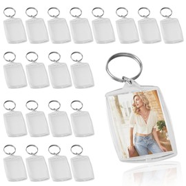 20Pcs Rectangle Acrylic Blank Photo Keychain, Clear Photo Frame Keyring, Picture Snap-In Insert Keyring, Double Sided Photo Holder Keychain, Clear Photo Key Rings with Split Ring for Family Friends