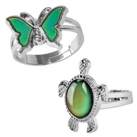 LHXVQZW 2 Pcs Mood Rings Turtle and Butterfly Adjusable Size Color Changing Ring for Kids Girls Women