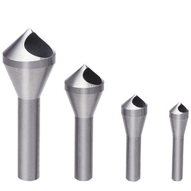 BRIOTA 4 Pcs Countersink Chamfer Hole Drill Bit, Titanium Coated Drill Bit Set HSS 4241, 90 Degree Wood Drill Bits Set for Crosshole Cutting Wood, Metal and Plastic (Silver)