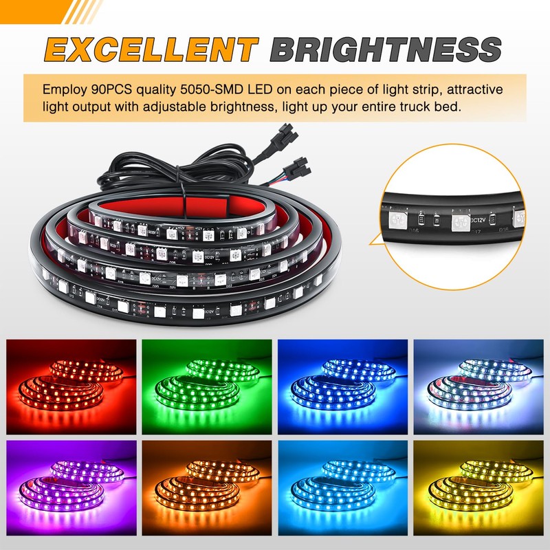 GOOACC RGB Truck Bed Light Strip 2PCS 60" 180 LEDs