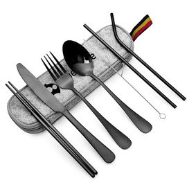 Bluelander Juego de Cubiertos Portátiles, Acero Inoxidable, 8 Piezas en 1, Incluye Estuche, Cubiertos Portátiles con Estuche de Viaje, Perfectos para 