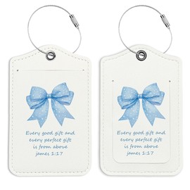 LARTSFRO Coquette Blue Bow Luggage Tags for Suitcases, Bible Verses Bow Luggage Tag, Cute Luggage Tags for Women, Trendy Girly 2 Pack Luggage Tag for Travel, Teen Girls Gifts Suitcase Tags