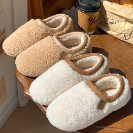 New Silent Platform Cotton Home Slippers for Couples - Autumn/Winter Non-slip Indoor Comfort Men's White Mist + Size 42-43 (Fits Foot Size 41-42) 5ea
