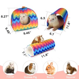 Guinea Pig Hideout - 3 Pack Guinea Pig Bed Tunnel and Tube Set Washable Guinea Pig Tunnel with House Guinea Pig Accessories for Hamster Rabbit Bunny Ferret Small Animals (Rainbow)