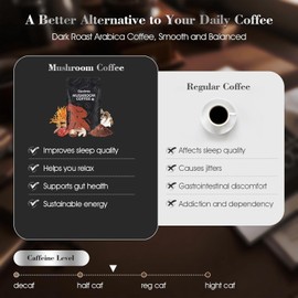 Organic Mushroom Coffee for Energy, Focus, Immunity & Digestion – Instant Coffee with 6 Adaptogenic Mushrooms: Cordyceps, Reishi, King Trumpet, Shiitake, Turkey Tail & Lion’s Mane – 30 Servings (Dark Roast)