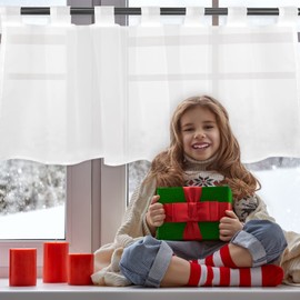 TW1TGOFT Net Curtain, White Voile Bistro Curtain with Loops, Transparent Short Curtain, Kitchen Curtain, Short Curtain, Stores, H x W 60 x 90 cm