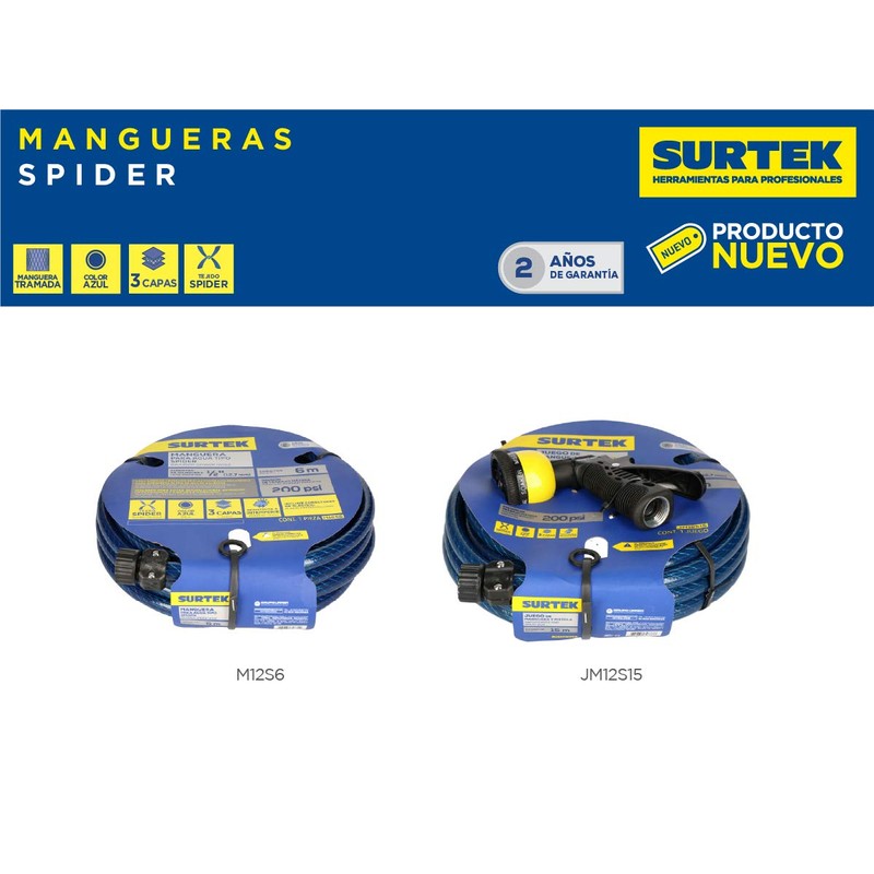 Surtek Manguera tipo spider 1/2", 6 metros