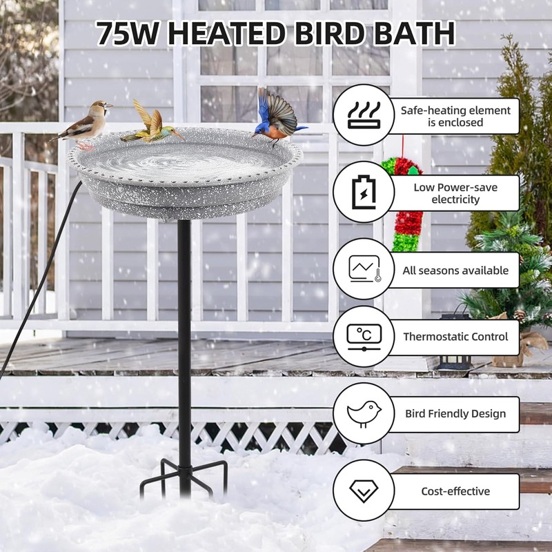 Feemiyo Heated Bird Bath for Outdoors for Winter, 75W Bird