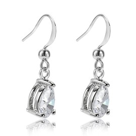 [RIZILIA TEARDROP] Dangle Pierced Earrings with Pear Cut Gemstones CZ [White Topaz] in 18K White Gold Plated, Simple Modern Elegance