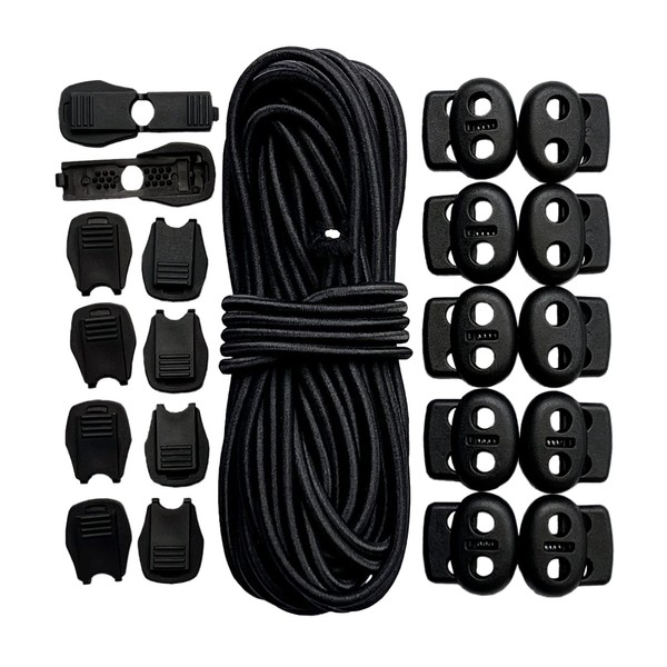 HAHABEBY Shoelaces, No Tie Shoelaces, Elastic Rope, Spring Cord Stopper, Shock Cord End, Outdoor Rubber Rope, 21 Piece Set, 0.1 inch (2.8 mm) x 32.8 ft (10 m), Elastic Cord, For Tents, Clothes, Backpacks, Athletic Clothes, Super Durable, Lightweight, Rep