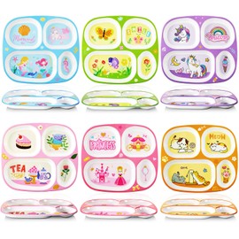 Hushee 6 Pcs 9.4 x 8.2 Inch Girls Themed Dinner Plate for Kids Girls Dinnerware Mealtime Divided Plates for Kids Dinner Plates Plastic Serving Dishes for Girls School Party Supplies
