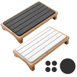 2PCS Wooden Riser Soap Tray, Soap Dish Holder with Water Absorbing Mat for Kitchen Sink, Instant Dry Sink Caddy, Quick Drying Diatomaceous Stone Sink Tray Kitchen Home Decor (White & Grey)