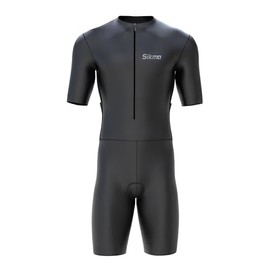 SIKMA Men’s Cycling Skinsuit Padded One Piece Half Sleeves Net at the back Trisuit Bike Top Short (Black, X-Large)