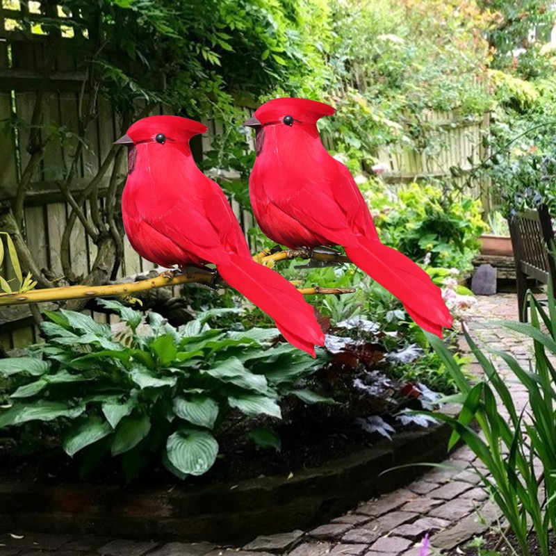 10Pcs Red Foam Handmade Artificial Simulated Bird Yard Lawn Garden