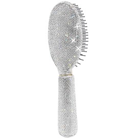 Framendino, Rhinestone Hair Brush Sparkle Compact Hair Comb Bling Detangle Hair Comb Massage Crastal Air Cushion for WomenWet Dry Hair Silver