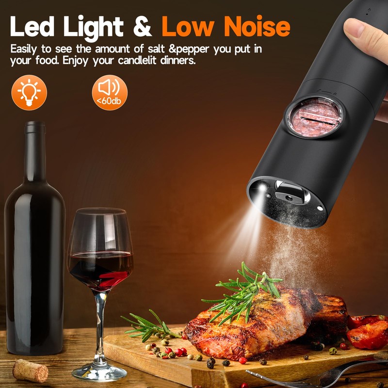 Electric Salt and Pepper Grinder Set (2 Pack), USB Rechargeable