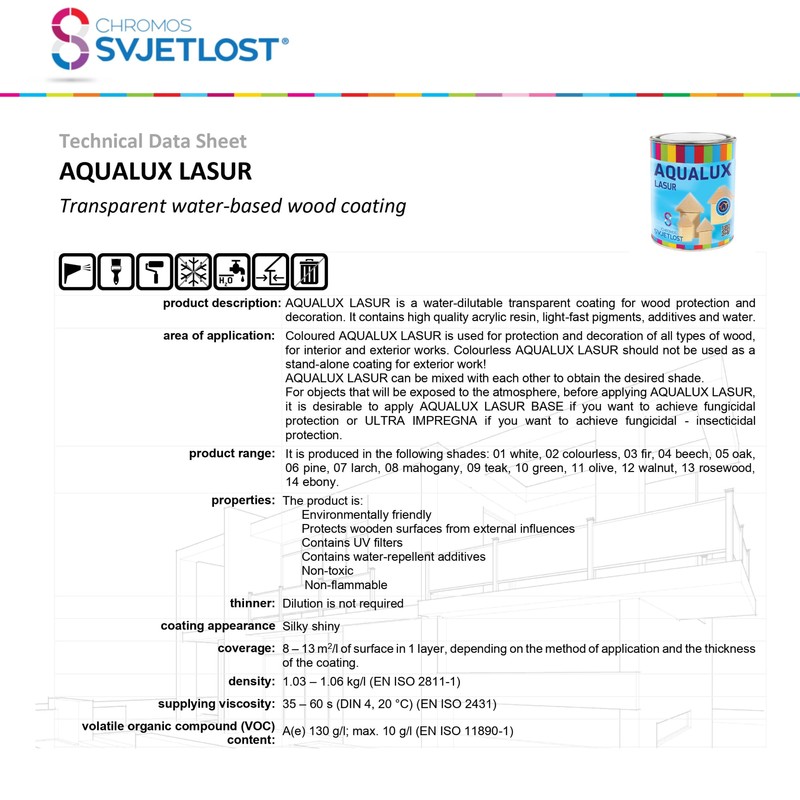 AQUALUX LASUR Waterbased Wood Coating, for Both Exterior and Interior