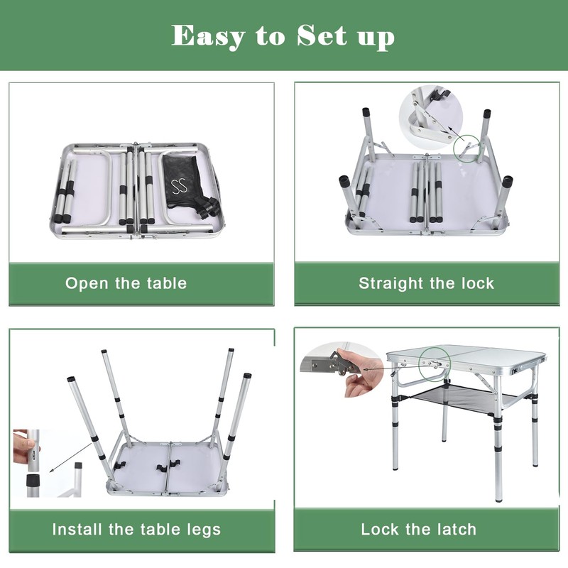 Small Folding Camping Table 2ft, Portable Pinic Table Adjustable Height