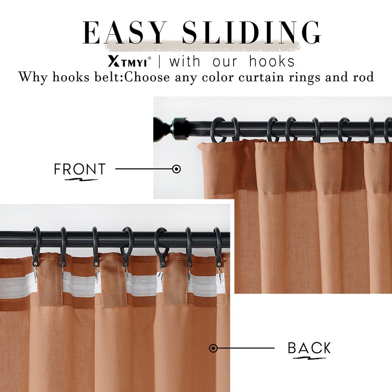 XTMYI Terracotta Country Curtains for Living Room,Sheer Linen Curtains for