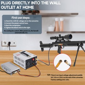 Vdapavin PCP Air Compressor, 5800Psi/30Mpa Compressor, 12V DC/110V AC PCP Manual Shut-Off, Built-in Cooling Fan with External Power Adapter, Suitable for Paintball, Air Rifle, Scuba Cylinder