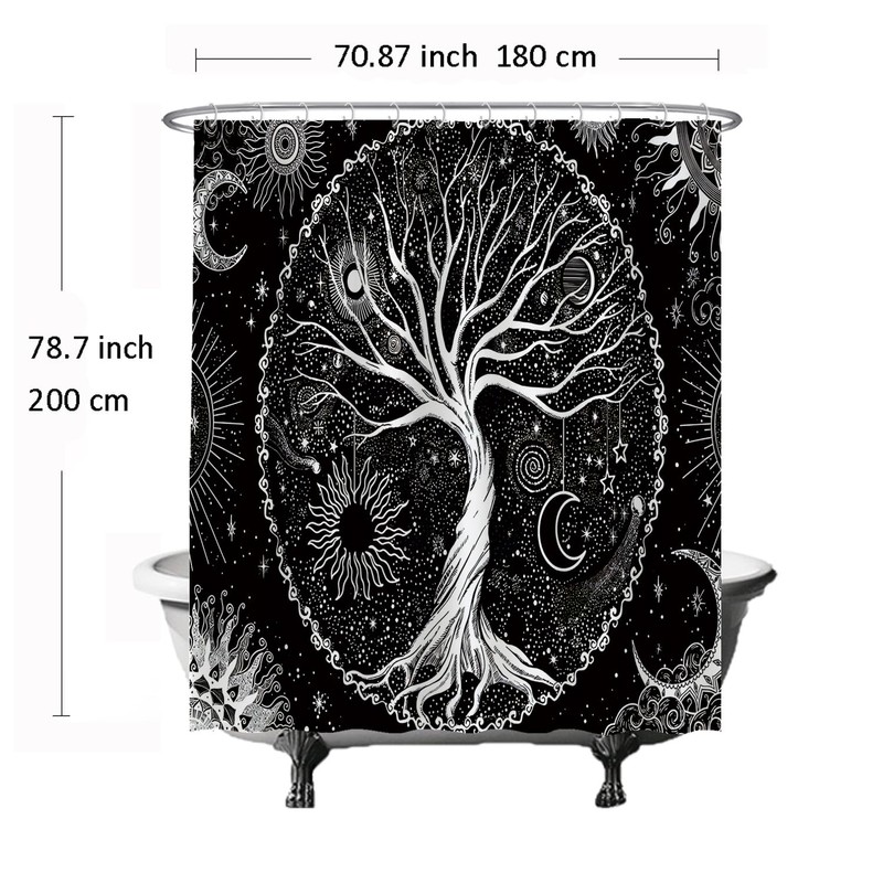 Ulticool Shower Curtain - Tree of Life Black White -