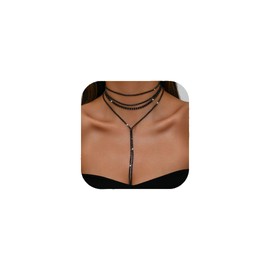 YGBDS Black Rhinestone Choker Necklace for Women Silver Black Rhinestone Y Neckalce Dainty Layered Choker Neckalces Boho Fashion Long Neckalces for Women (Black Style)