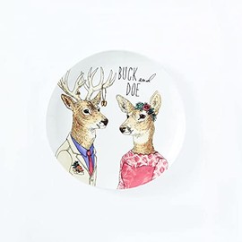 Dapper Animal - Couple Buck and Doe - Salad Plate - 1 Each - West Elm, multi colored, 8.5 inch diam. x 1 inch h.
